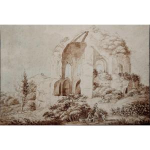 Jacob Wilhelm Mechau 1745 - 1808. Washerwomen Near The Temple Of Minerva Medica.