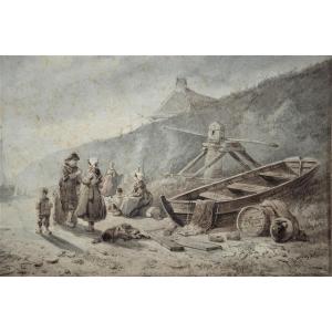 Jan Gerard Smits 1823 - 1910. Seaside Scene Gravenhage, 1862.