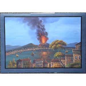 Neapolitan Gouache, Circa 1900. Eruption Of Vesuvius.