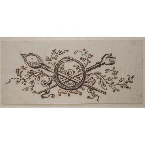 French School Of The 18th Century. Design For A Coat Of Arms.