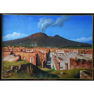 19th Century Neapolitan School. View Of Pompeii.