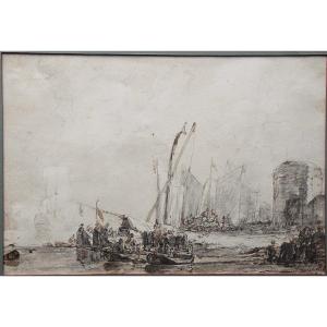 Jan Christianus Schotel 1787-1838. Fishing Boats Coming Ashore.