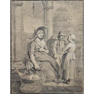 19th Century Dutch School. The Fishmonger.