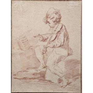 French School, 18th Century. Young Man Seated Playing The Violin.