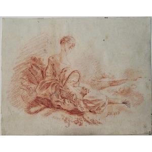 French School, 18th Century. Peasant Woman Seated Holding Her Basket.