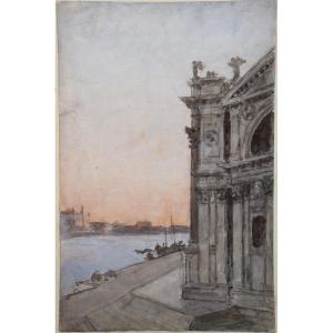 Amédée Rosier 1831 - 1898. View Of Venice With The Church Of Santa Maria Della Salute.