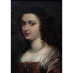 19th Century School. Portrait Of A Woman With A Pearl Necklace.