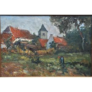 Belgian School, Early 20th Century. View Of Gardens At The Rear Of Houses.