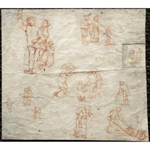 Northern School, 17th Century. Studies Of Figures; On The Reverse, A Study Of A House.