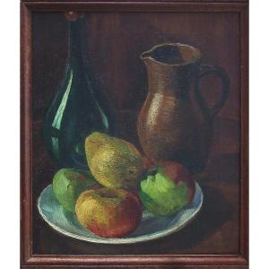 Belgian School. Still Life With Fruit & Pitcher.