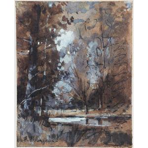 Eugène Bourgeois 1855 - 1909. A Pond In The Forest.