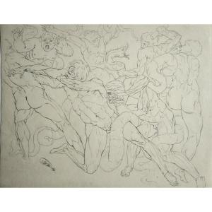 German School, Dated 1849. Fight Between Laocoon And The Snakes.