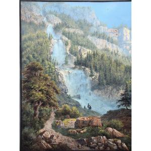 Arnold Jenny 1831 -1881. Giessbach Falls, Near Lake Brienz, Circa 1860.