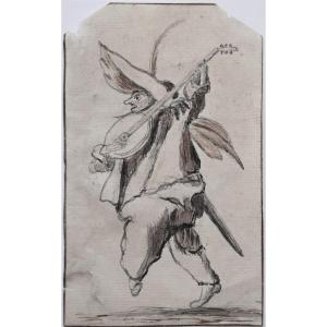 French School Circa 1700. A Lute Player, After Jacques Callot.