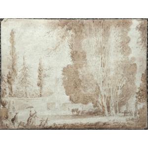 French School Of The 18th Century. Gallant Scene In A Park.
