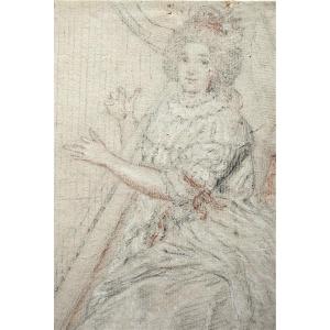 French School Of The XVIIIth Century. Lady Playing The Harp.