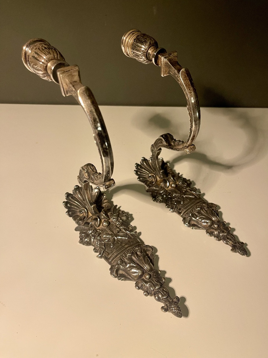Coppia di applique bronzo argentato-photo-2