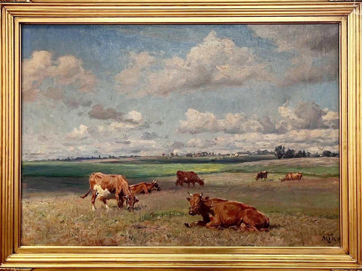 Paesaggio di mucche nel prato 