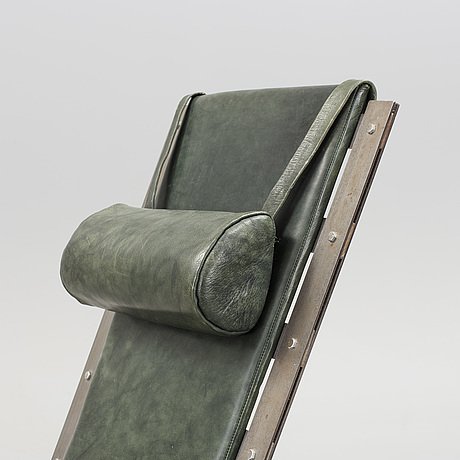 Chaise Longue Design Suedois Acier et cuir box vert-photo-4