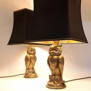 Pair Of Owl Lamps, Maison Deknudt