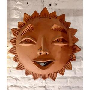 Vallauris Terracotta Wall Scyulpture Circa 1960 Diam 55 Cm Attr. To Jean Marais