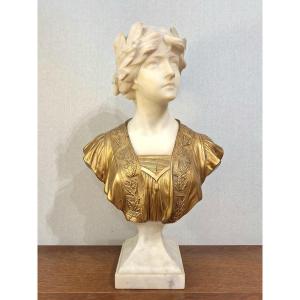  73 / 5 000 Bust Of A Young Girl With A Laurel Wreath By Gustave Van Varenbergh