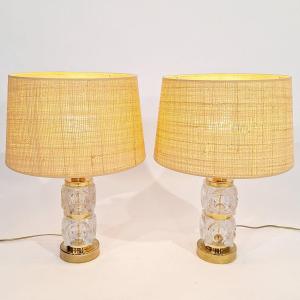Pair Of Hollywood Regency Lamp Bases Formed From Glass Cubes