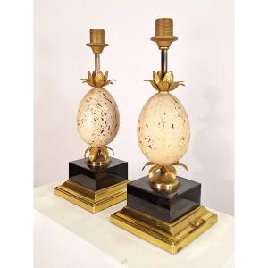 Pair Of Hollywood Regency Lamps Depicting A Travertine Egg