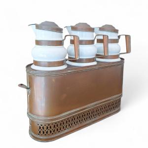 Hotel Or Coffee Bain-marie With 3 Porcelain Pitchers. 