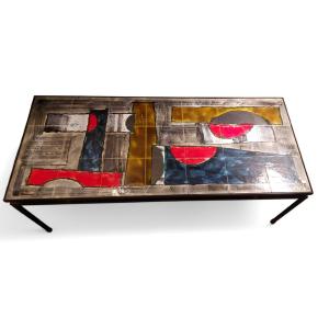 Wrought Iron And Glazed Ceramic Coffee Table, 1960s, Signed Belarti