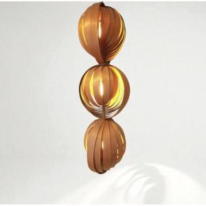 Bent Pine Chandelier By Hans Agne Jakobsson 1960. Rare 'moon Lamp' Model