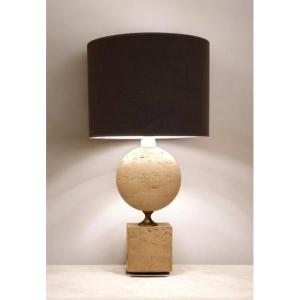 Large Travertine Table Lamp By Philippe Barbier, 1970s