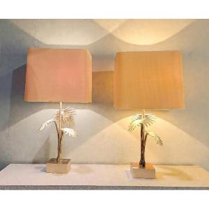 Pair Of Silver-plated Metal Regency Lamps In The Style Of Charles, 1970s