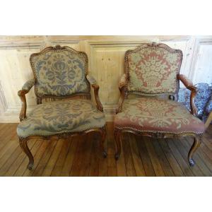 Pair Of 18th Century Queen's Armchairs Stamped D. Lheureux