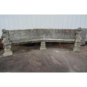 Large 19th-century Carved Stone Garden Bench 