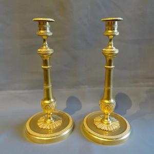 Pair Of Empire Period Gilt Bronze Candlesticks Attributed To Claude Galle