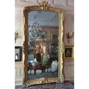 Large Gilded Carved Wood Entre-deux Mirror, Regency Period