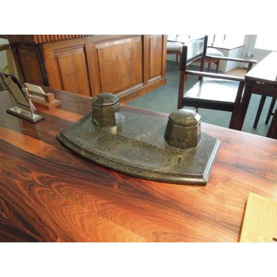 Important Brescia Verde Marble Inkwell Art Deco