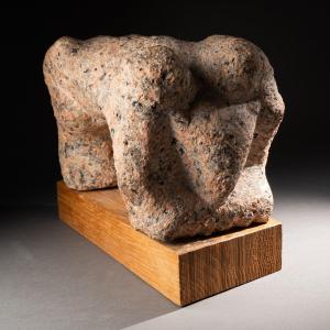 Shelomo Selinger (1928) Anthopomorphic Composition. Direct Carving On Pink Granite, Circa 1970-80