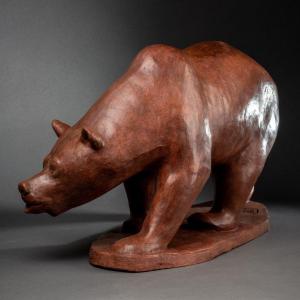 Walking Bear - Monogram Patinated Terracotta - Circa 1960.