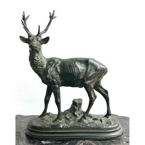 Alfred Dubuccand: "stag", Bronze With Anthracite Green-brown Patina, Late 19th Century