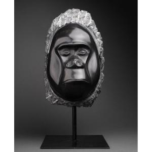 J.m. Garino (1962-, France): "gorilla", Signed Hand Carved Black Marble, Circa 2000