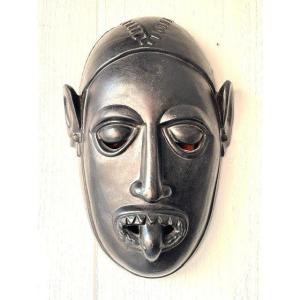 Black Glazed Ceramic Tribal Mask - Circa 1970