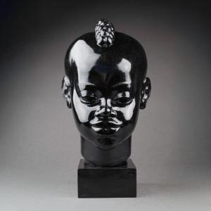 Ricardo Scarpa (1905-1999) Head Of A Young African, Patinated Plaster With Black Varnish, Art Deco Period.