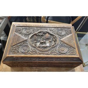 Carved Wooden Box. Canton School, China, 19th Century.