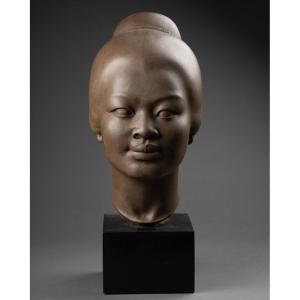 Hugues Bacquet - Bust Of An Asian Woman In Patinated Terracotta