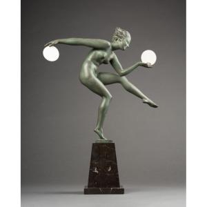 Derenne (marcel Bourraine) - Cymbal Dancer. Art Deco Patinated Alliage (spelter)