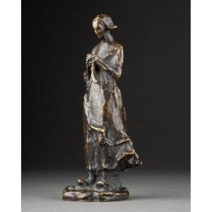 Guero: Patinated Bronze Sculpture Of A Breton Woman - Early 20th Century 