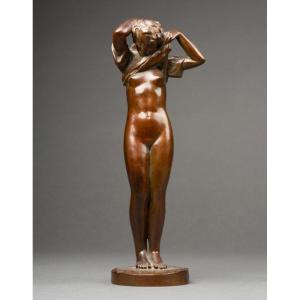 M. Delannoy: "woman Undressing", Patinated Bronze Sculpture - Cast Susse Circa 1930