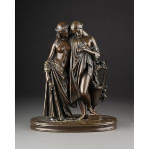 James Pradier (1790-1852) 'two Muses' Bronze 19th Century